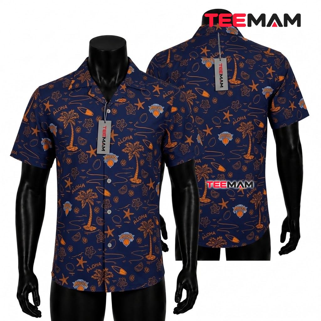 New York Knicks Aloha Shirt Coconut Starfish Palm Front