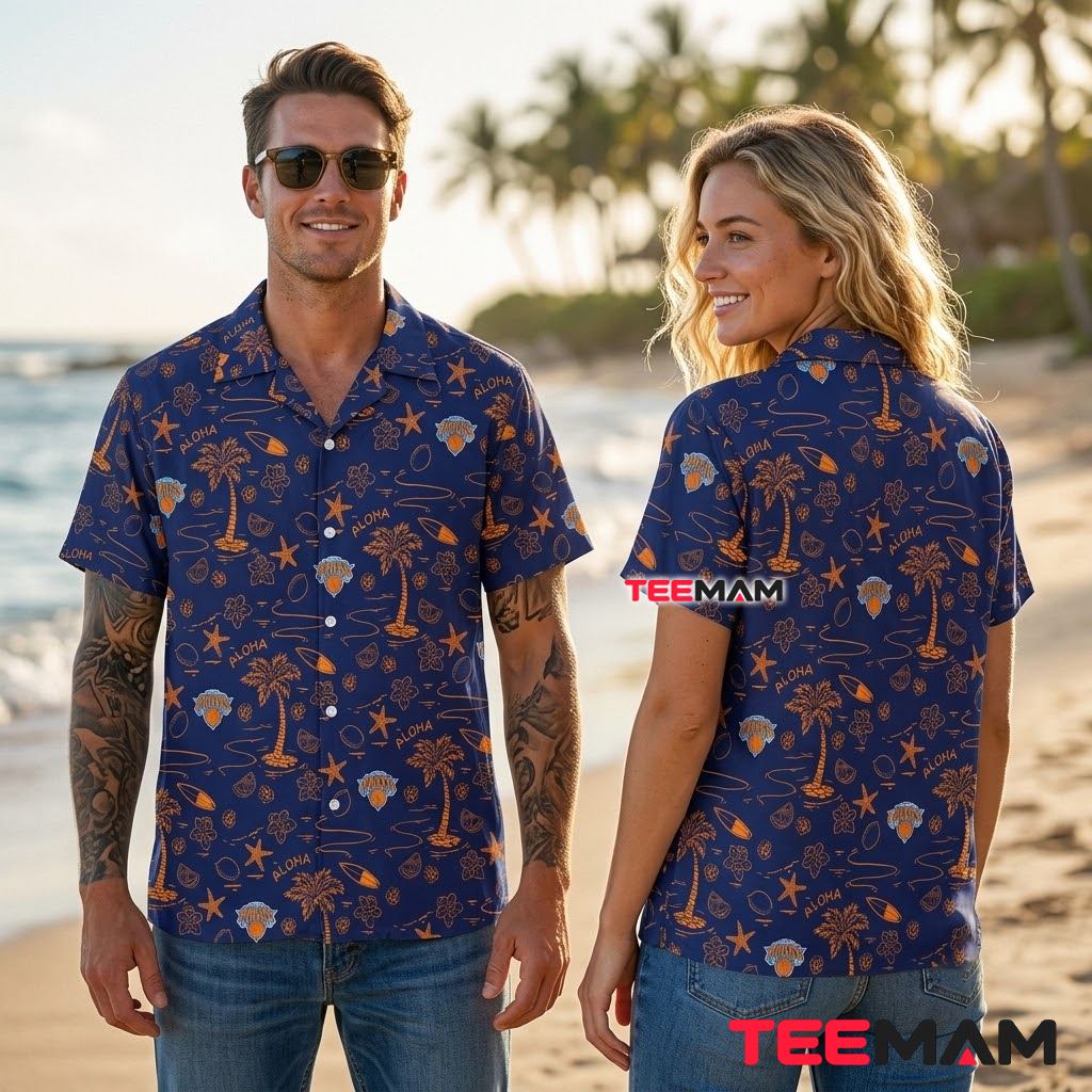 New York Knicks Aloha Shirt Coconut Starfish Palm Back New York Knicks Aloha Shirt Coconut Starfish Palm Back