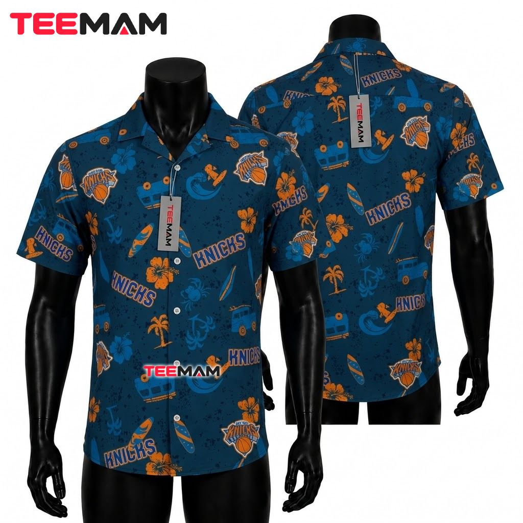 New York Knicks Button Up Shirt Surf Beach Vibes Front