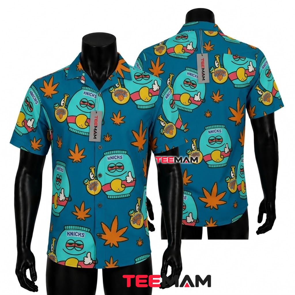 New York Knicks Hawaiian Shirt Bong Cannabis Leaf Front