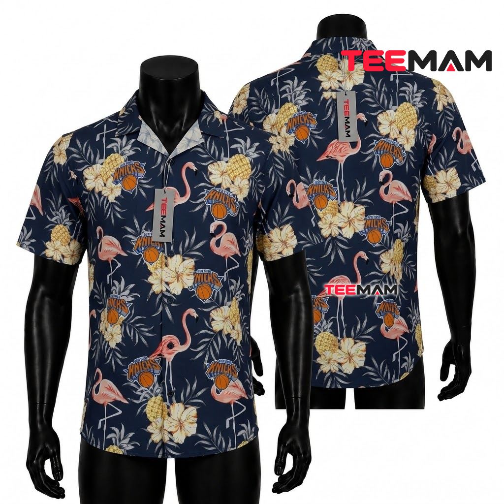 New York Knicks Hawaiian Shirt Flamingo Pineapple Front
