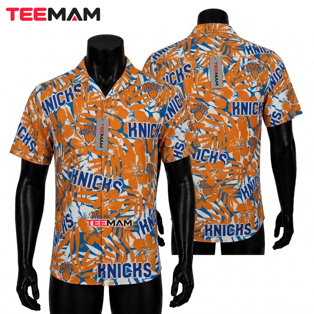New York Knicks Hawaiian Shirt Grayscale Hibiscus Hawaii Text New York Knicks Hawaiian Shirt Grayscale Hibiscus Hawaii Text