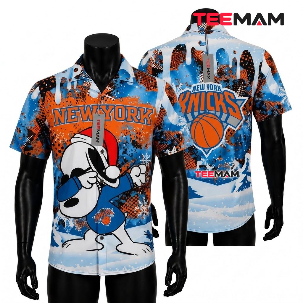 New York Knicks Hawaiian Shirt Snoopy Christmas Snow Front