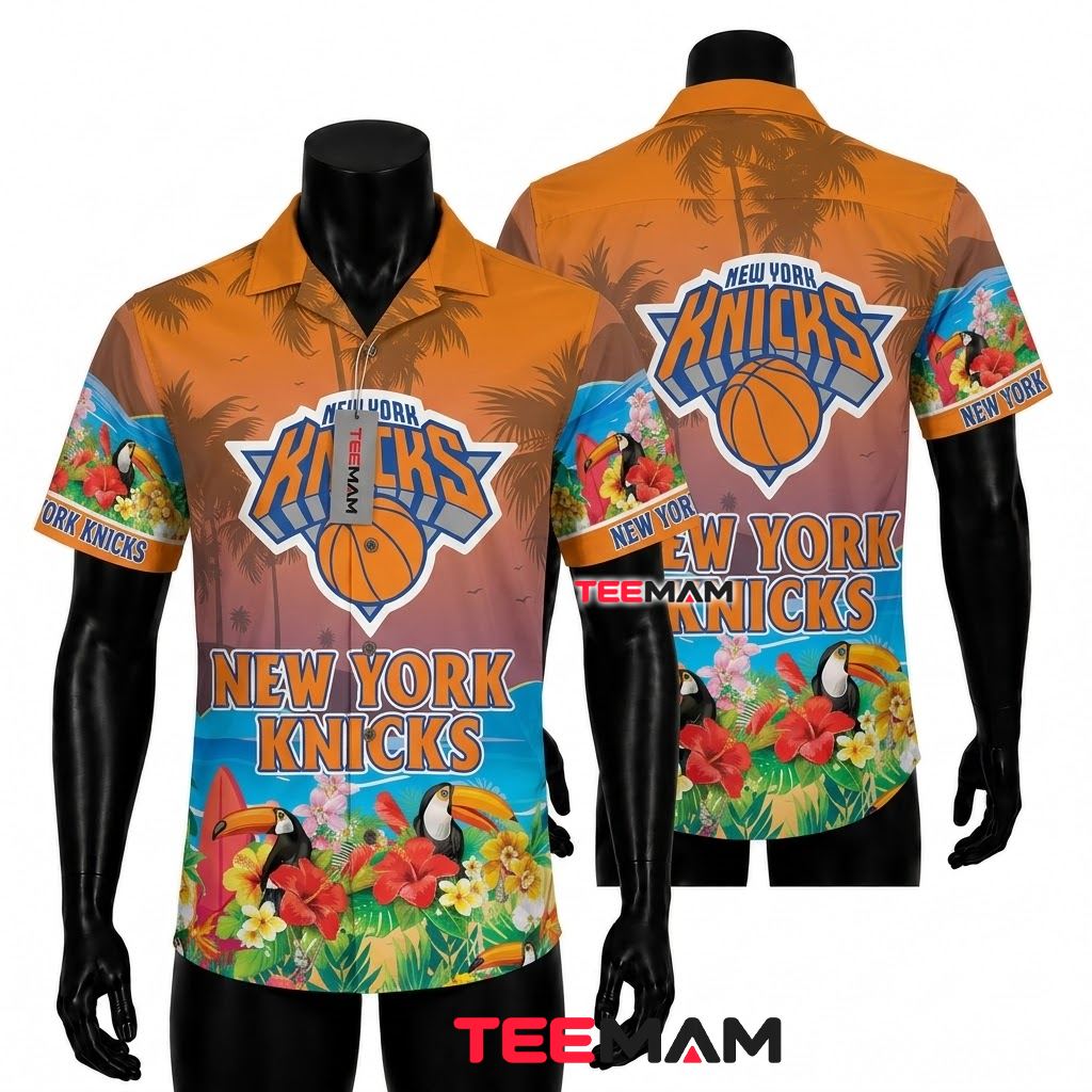 New York Knicks Hawaiian Shirt Toucan Palm Beach Front