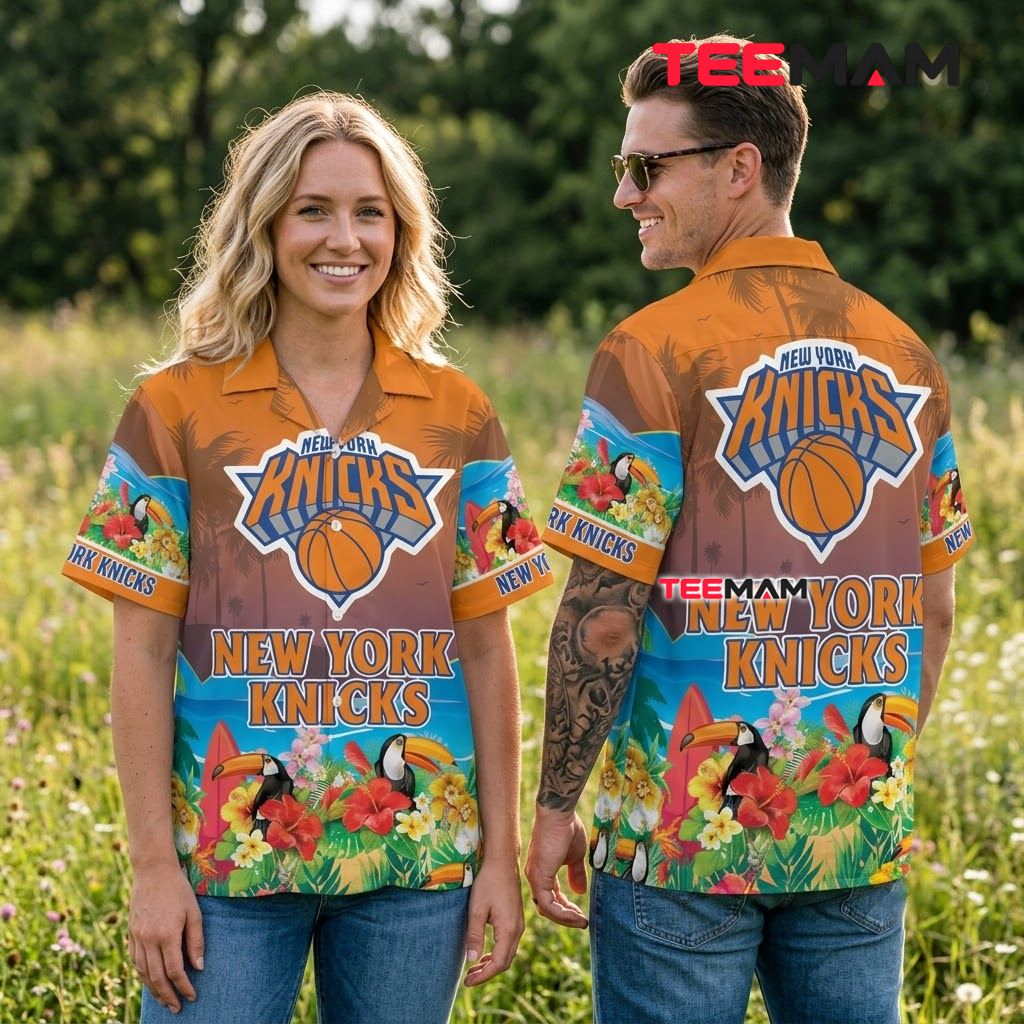 New York Knicks Hawaiian Shirt Toucan Palm Beach Back New York Knicks Hawaiian Shirt Toucan Palm Beach Back