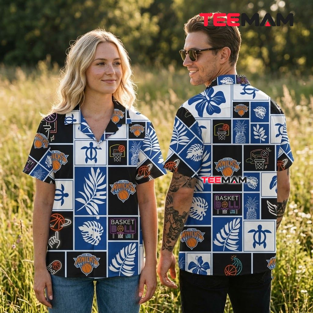 New York Knicks Tropical Shirt Patchwork Turtle Hibiscus Back New York Knicks Tropical Shirt Patchwork Turtle Hibiscus Back