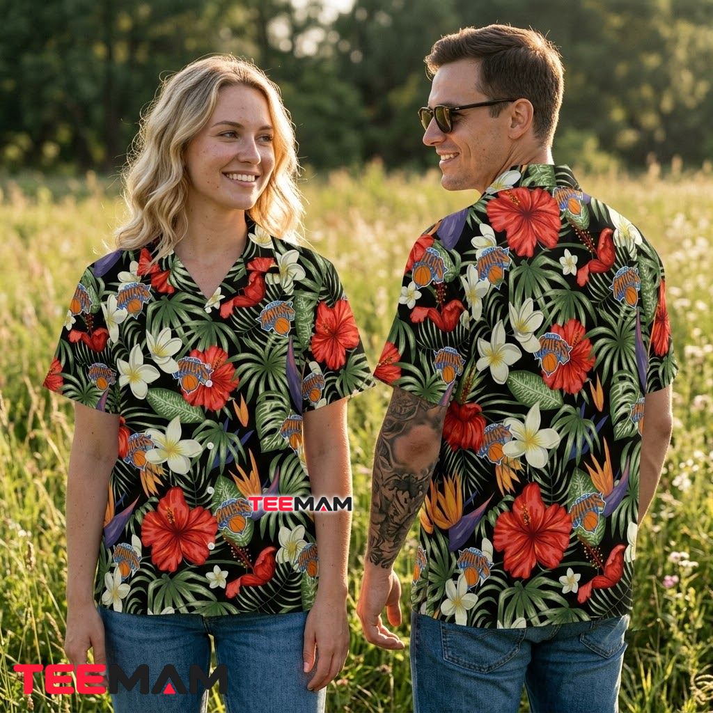 New York Knicks Tropical Shirt Red Hibiscus Palm Leaf Back New York Knicks Tropical Shirt Red Hibiscus Palm Leaf Back