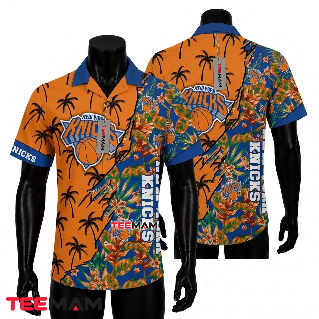 New York Knicks Tropical Shirt Split Palm Floral Front