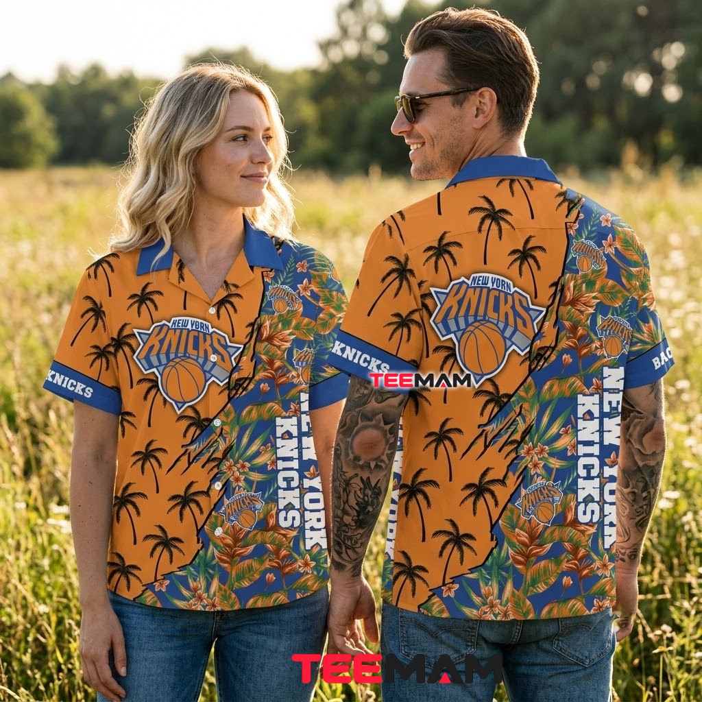 New York Knicks Tropical Shirt Split Palm Floral Back New York Knicks Tropical Shirt Split Palm Floral Back