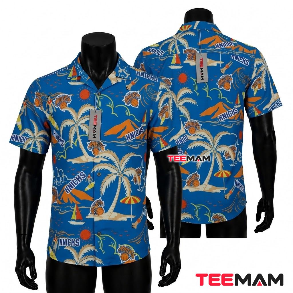 New York Knicks Tropical Shirt Surfer Island Sunset Front