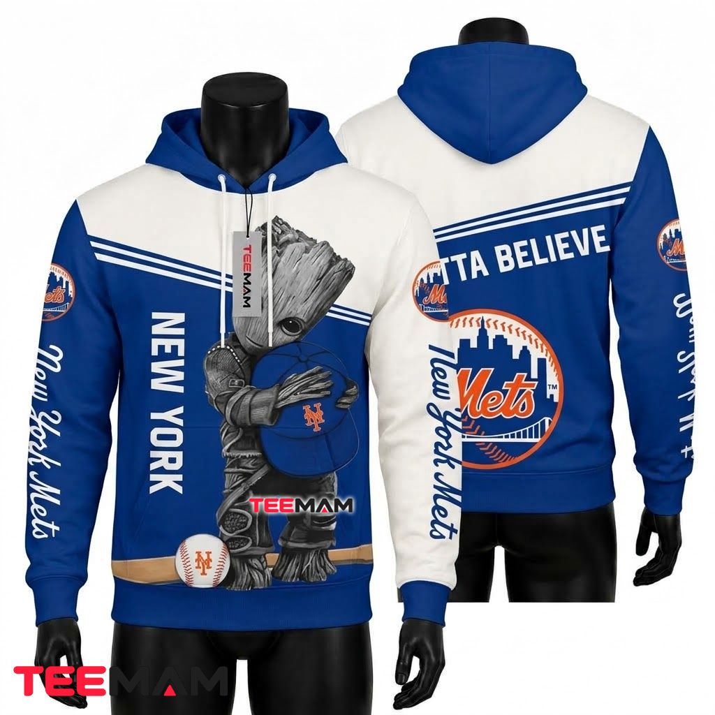 New York Mets 3D Hoodie Groot Hug Ya Gotta Believe Front