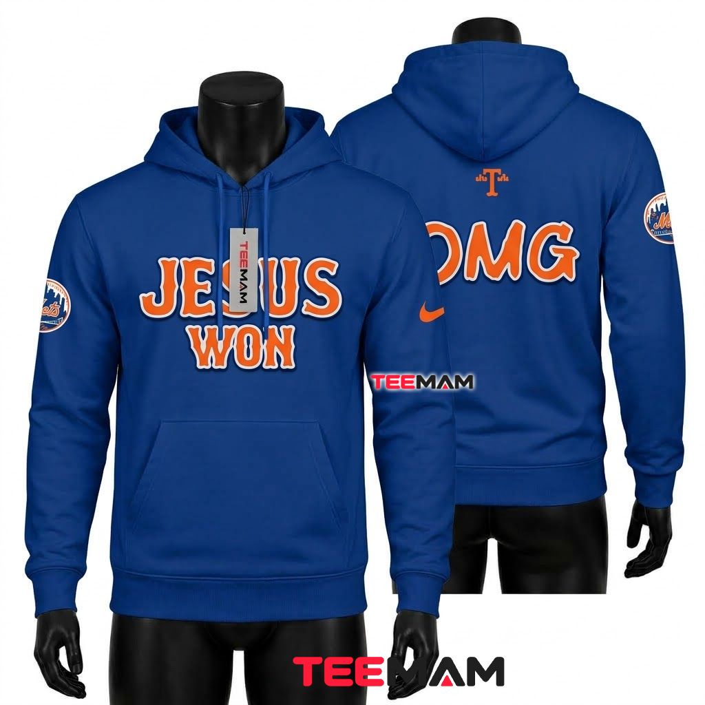 New York Mets 3D Hoodie Jesus Won OMG Front