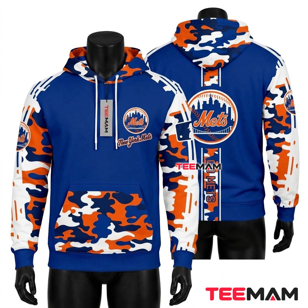New York Mets 3D Hoodie Team Color Camouflage Front