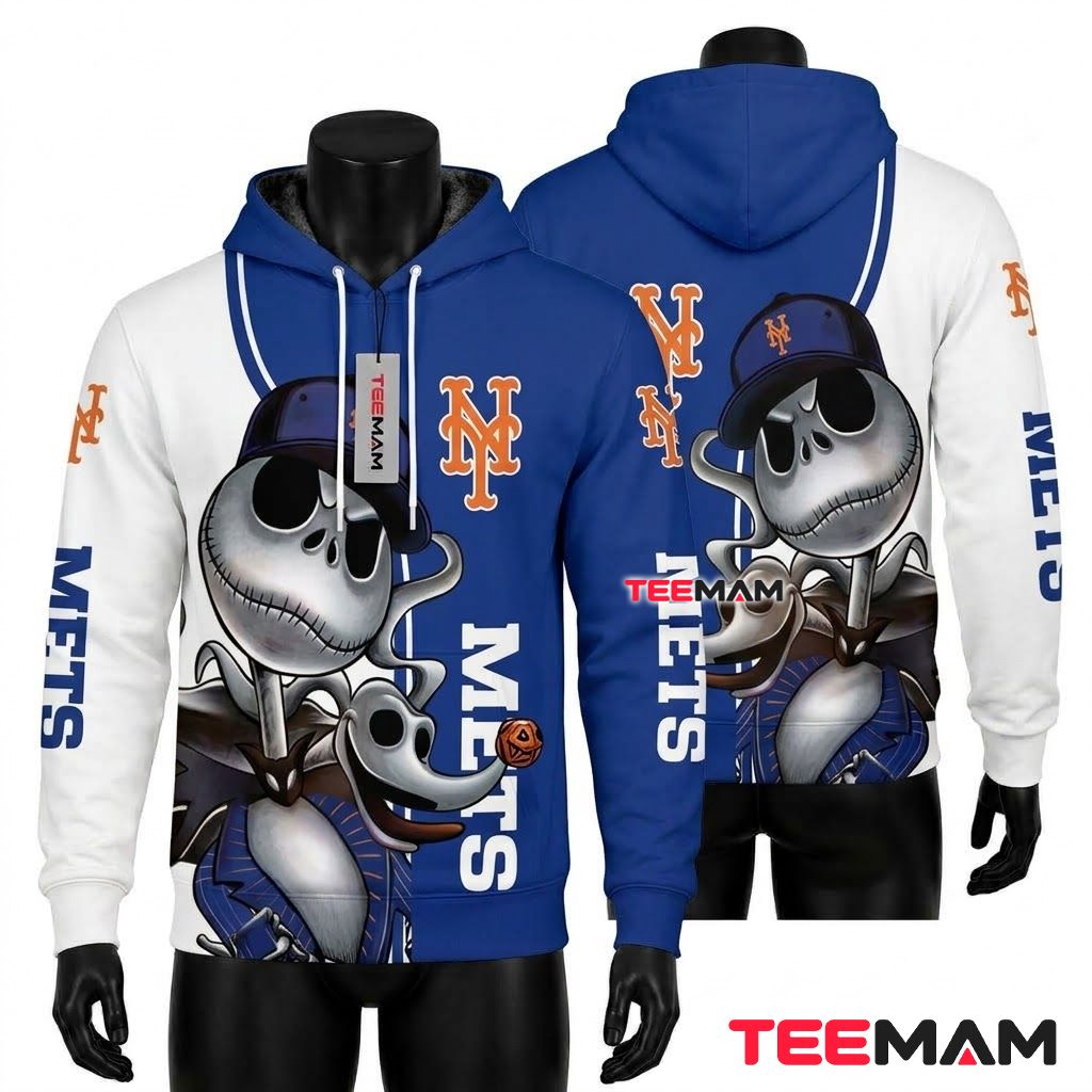 New York Mets All Over Print 3D Hoodie Jack Skellington Baseball Front