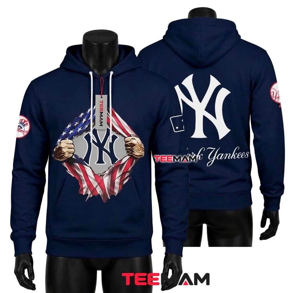 New York Yankees 3D Hoodie American Fla Front