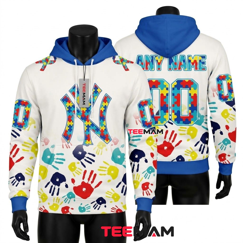 New York Yankees 3D Hoodie Autism Awareness Front