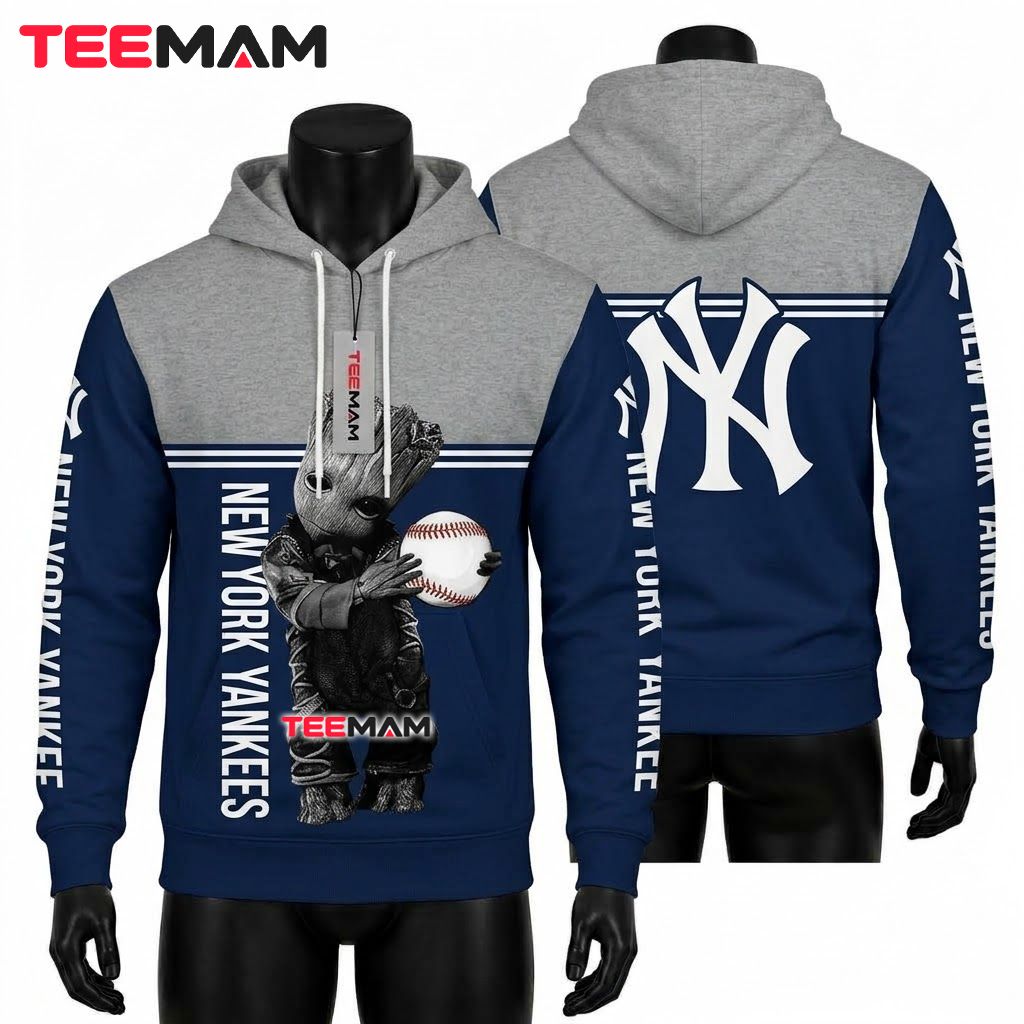 New York Yankees 3D Hoodie Baby Groot Front