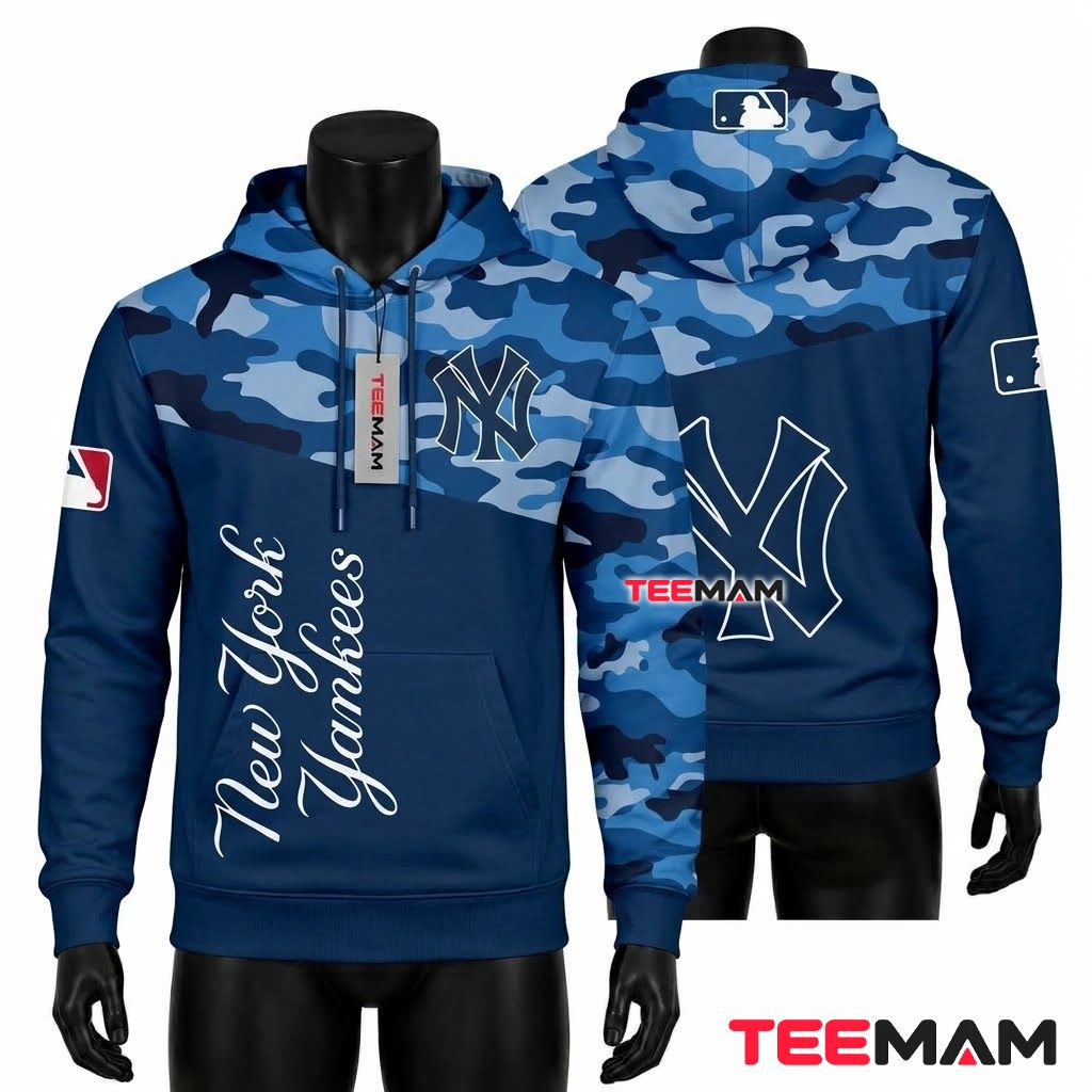New York Yankees 3D Hoodie Blue Camo Front