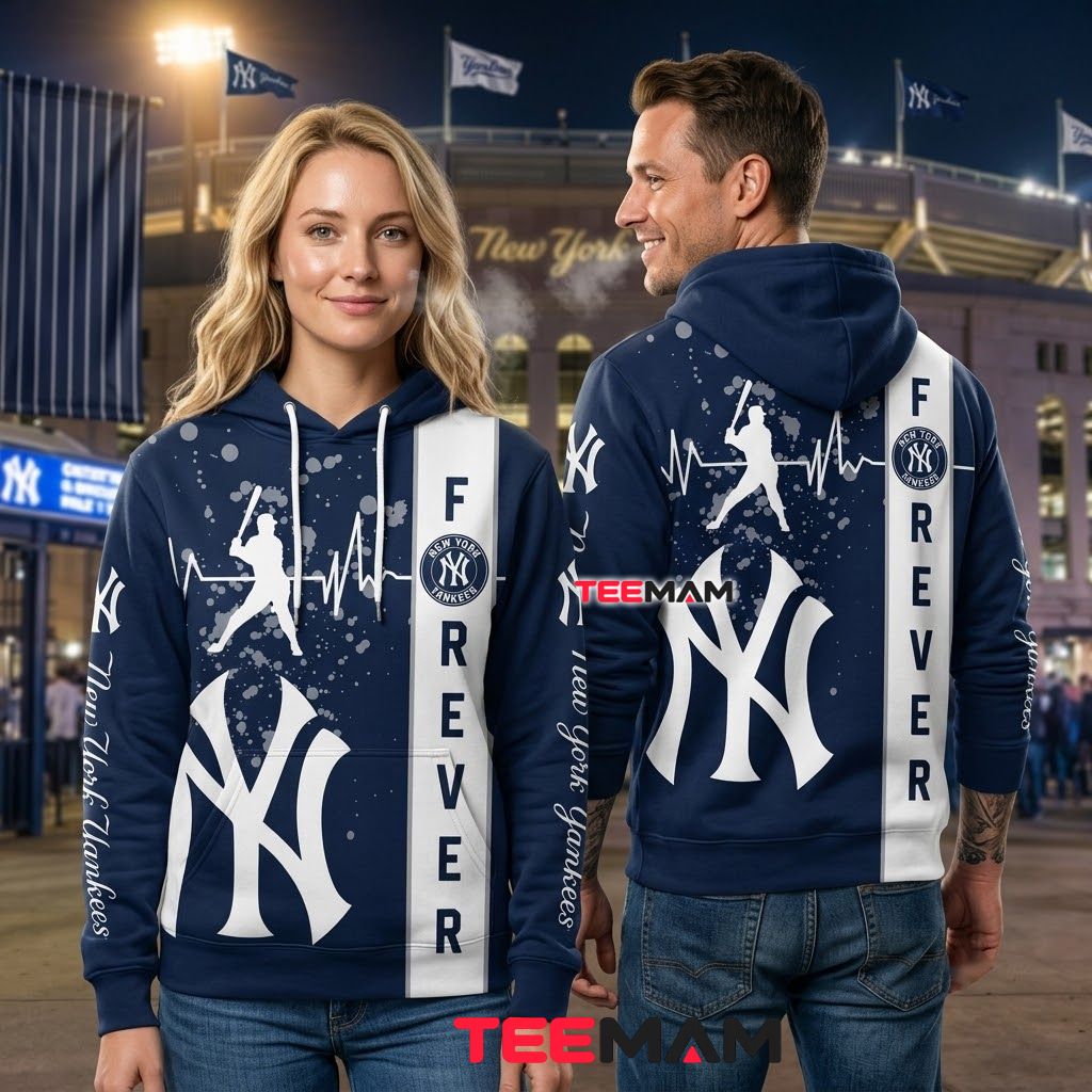 New York Yankees 3D Hoodie Forever Heartbeat Back New York Yankees 3D Hoodie Forever Heartbeat Back