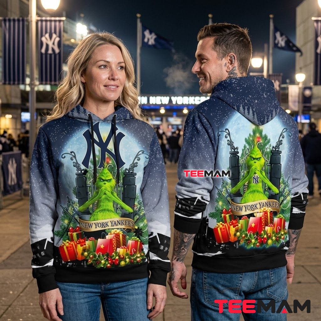 New York Yankees 3D Hoodie Grinch Christmas Back New York Yankees 3D Hoodie Grinch Christmas Back