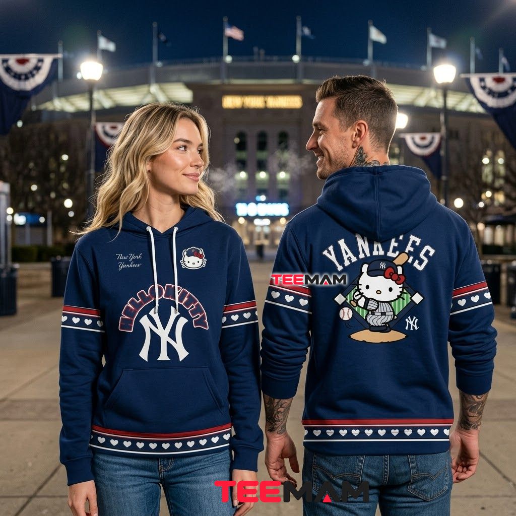 New York Yankees 3D Hoodie Hello Kitty Back New York Yankees 3D Hoodie Hello Kitty Back