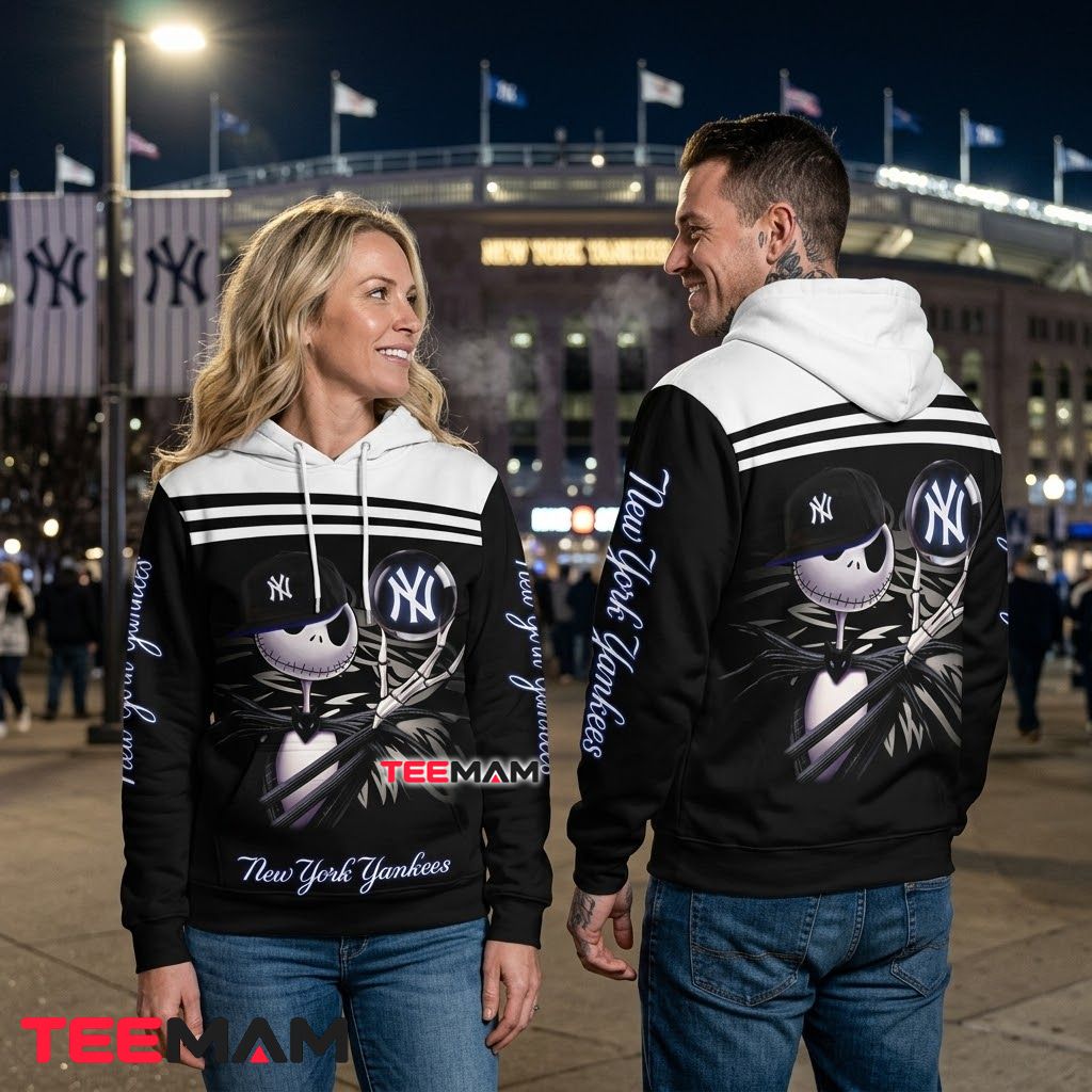 New York Yankees 3D Hoodie Jack Skellington Back New York Yankees 3D Hoodie Jack Skellington Back