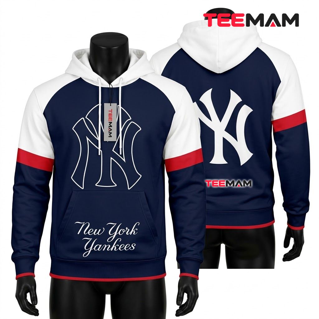 New York Yankees 3D Hoodie Red White Front