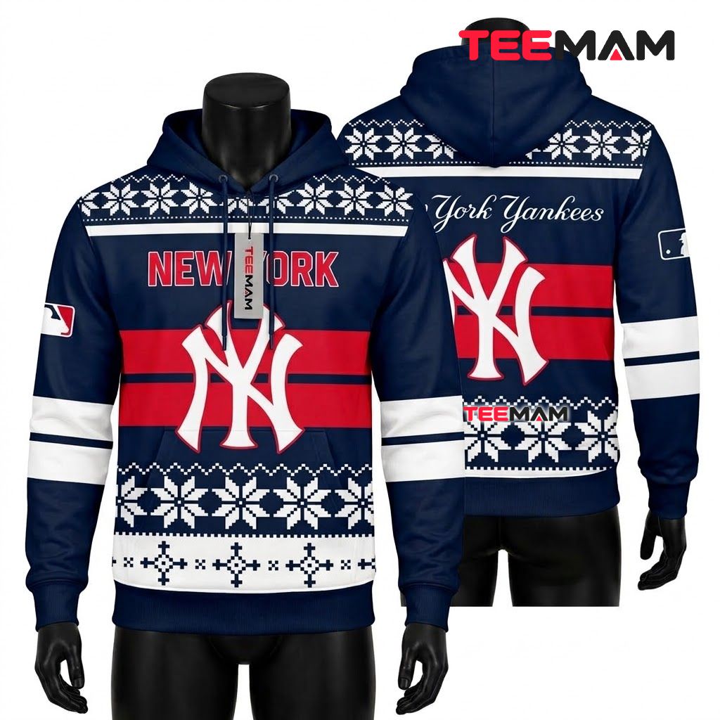 New York Yankees 3D Hoodie Snowflake Pattern Front