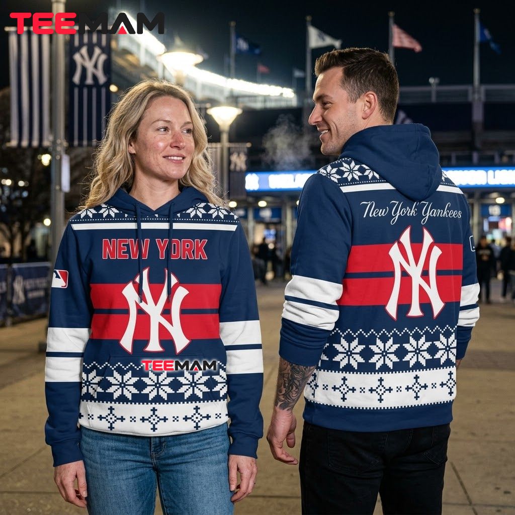 New York Yankees 3D Hoodie Snowflake Pattern Back New York Yankees 3D Hoodie Snowflake Pattern Back