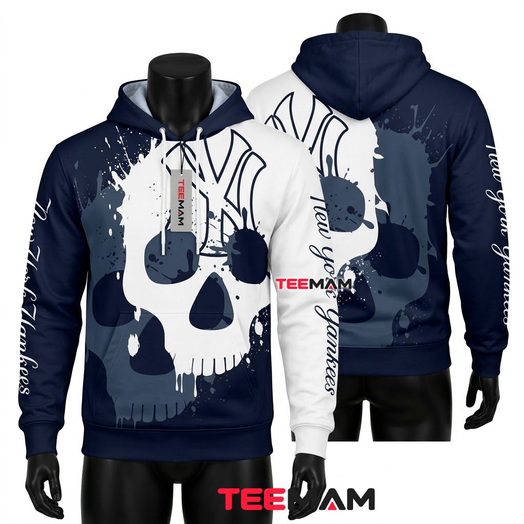 New York Yankees 3D Hoodie Splatter Skull Front