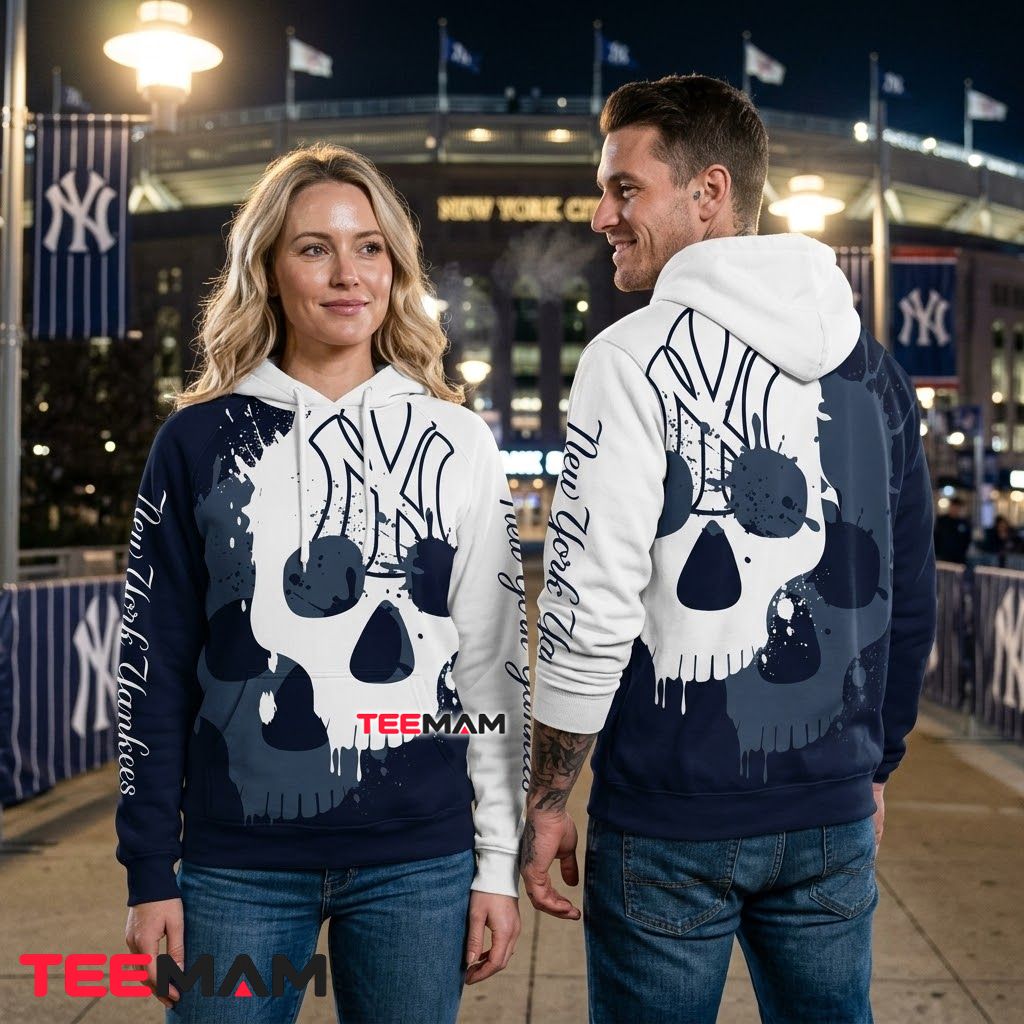 New York Yankees 3D Hoodie Splatter Skull Back New York Yankees 3D Hoodie Splatter Skull Back
