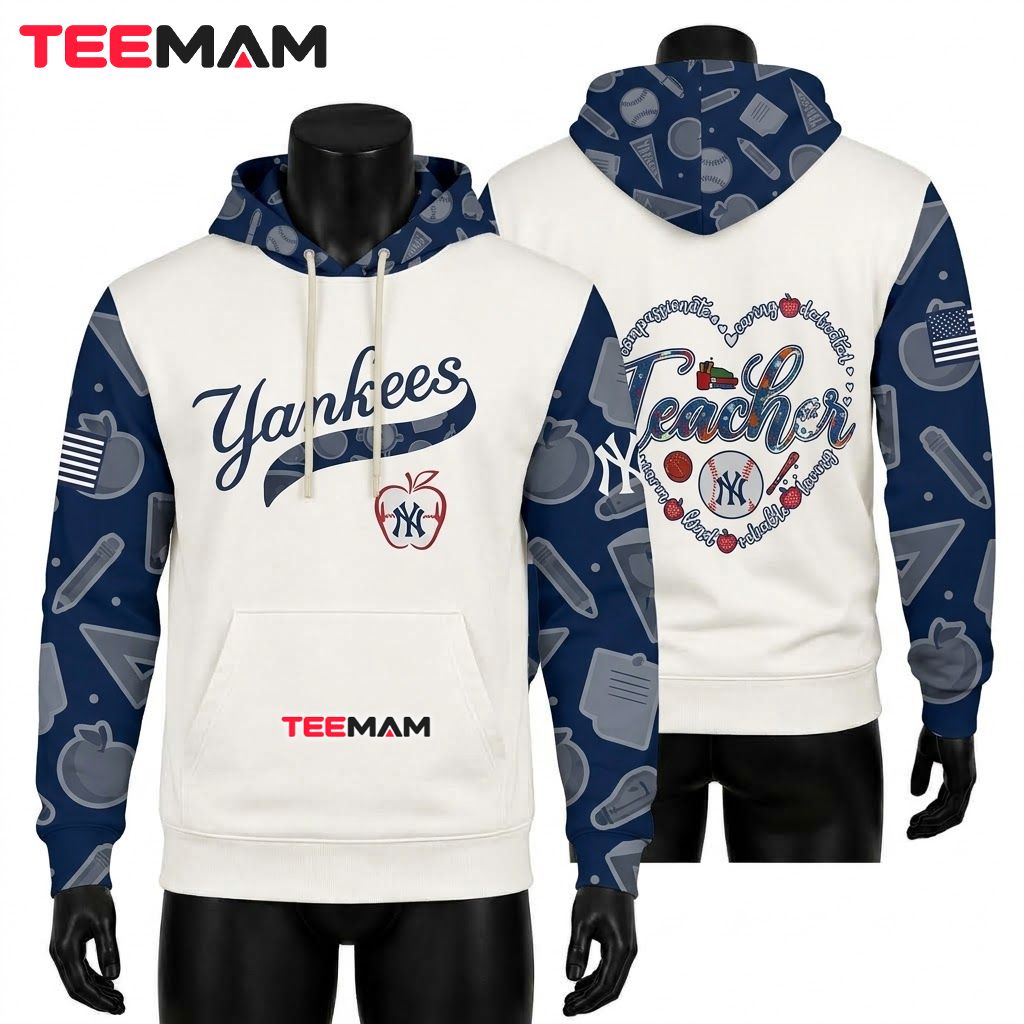 New York Yankees 3D Hoodie Teacher Heart Front