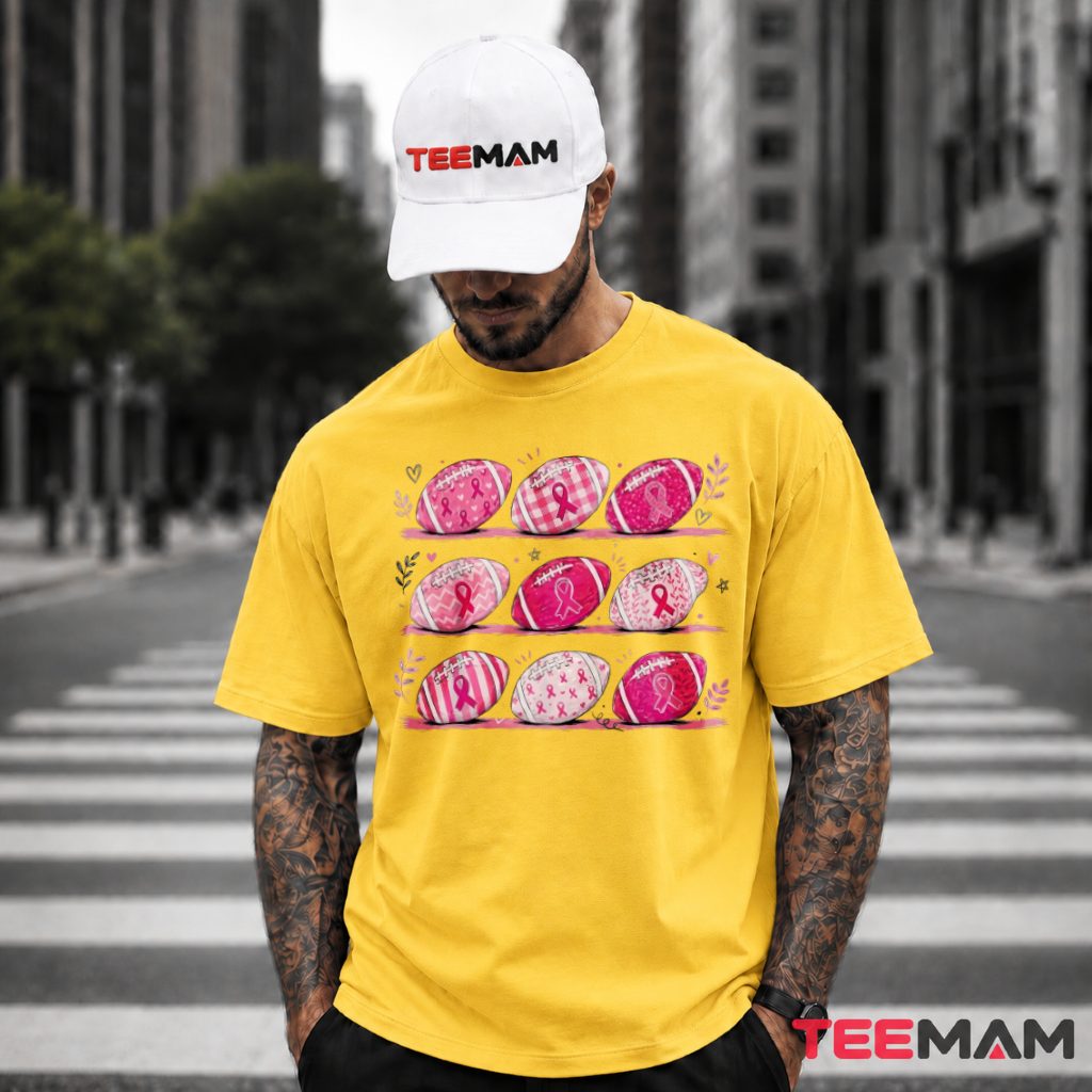 Nine Pink Footballs Pattern Ribbon Awareness T-Shirt