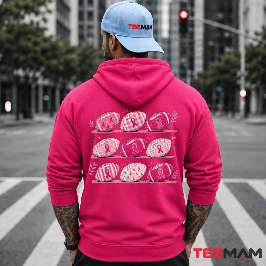 Nine Pink Footballs Pattern Ribbon Awareness Hoodie Nine Pink Footballs Pattern Ribbon Awareness Hoodie