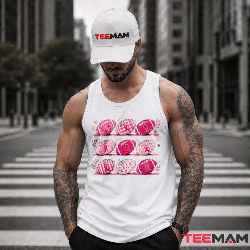 Nine Pink Footballs Pattern Ribbon Awareness Tank Top Nine Pink Footballs Pattern Ribbon Awareness Tank Top