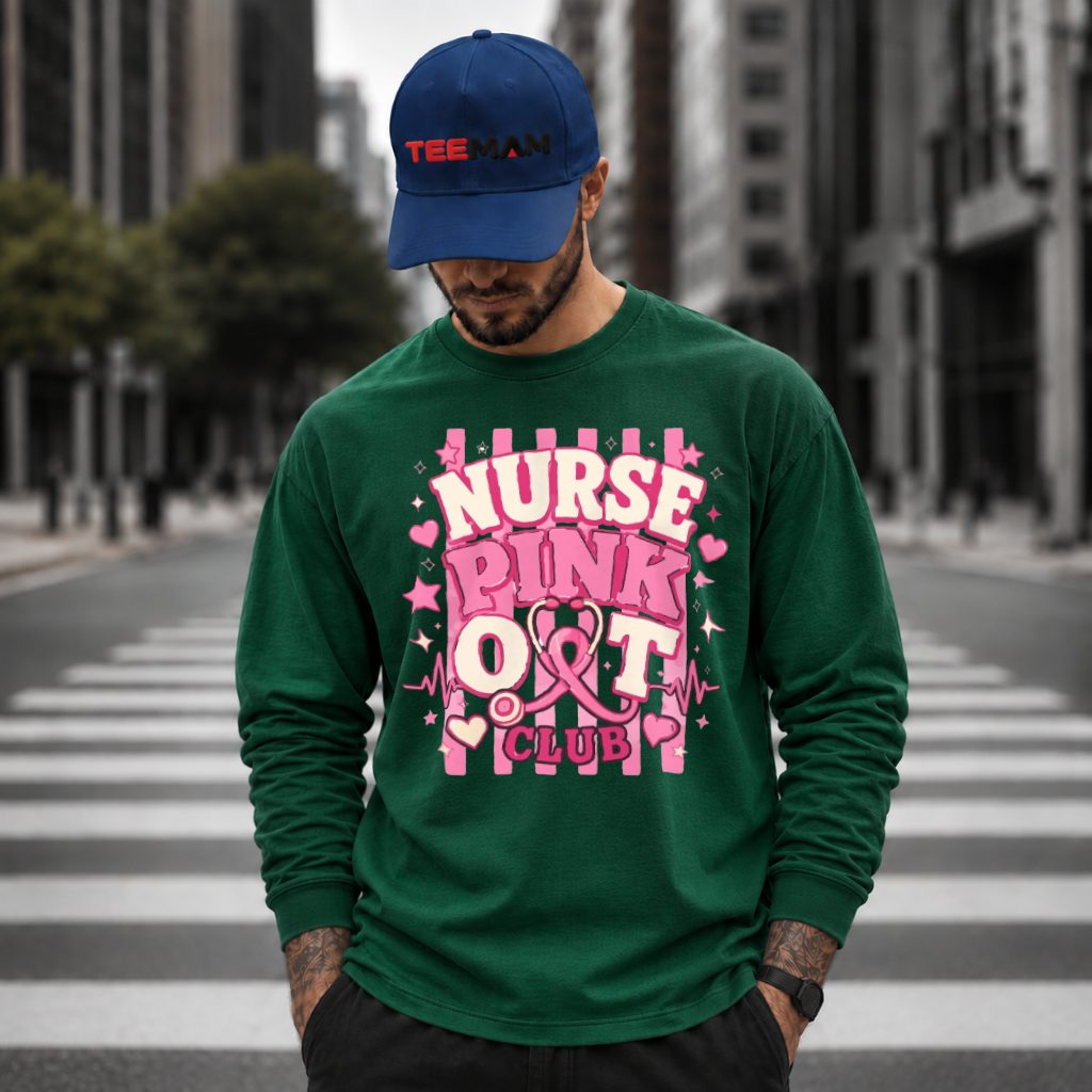 Nurse Pink Out Club Stethoscope Ribbon Long Sleeve Nurse Pink Out Club Stethoscope Ribbon Long Sleeve