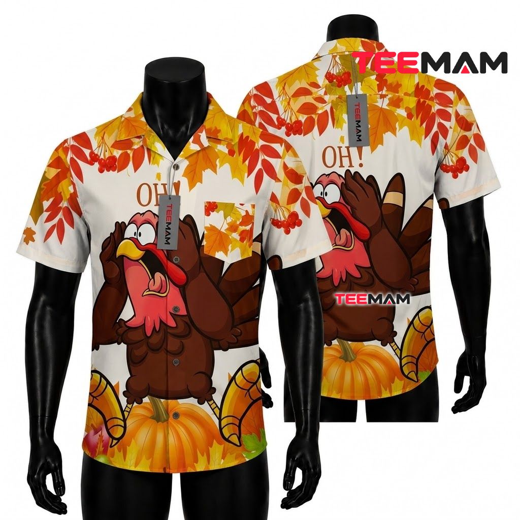 Oh Funny Thanksgiving Hawaiian Shirt Shocked Turkey Pumpkin Front