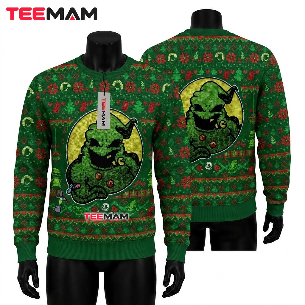 Oogie Boogie Ugly Halloween Sweater Green Moon Portrait Print Front