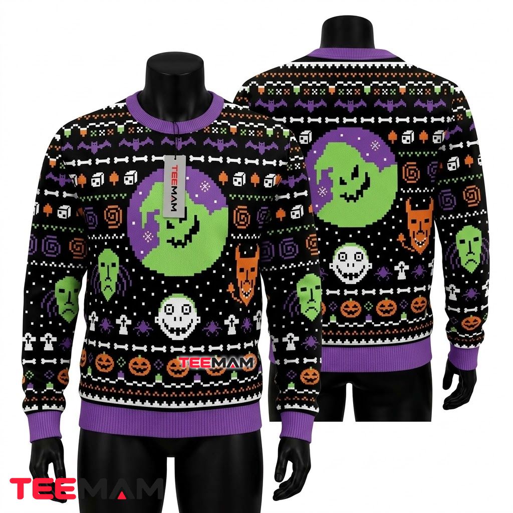 Oogie Boogie Ugly Halloween Sweater Jack Skellington Pumpkin Front