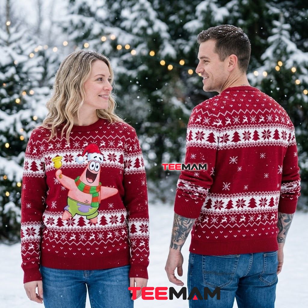Patrick Star Ugly Christmas Sweater Reindeer Pine Tree Pattern Back Patrick Star Ugly Christmas Sweater Reindeer Pine Tree Pattern Back