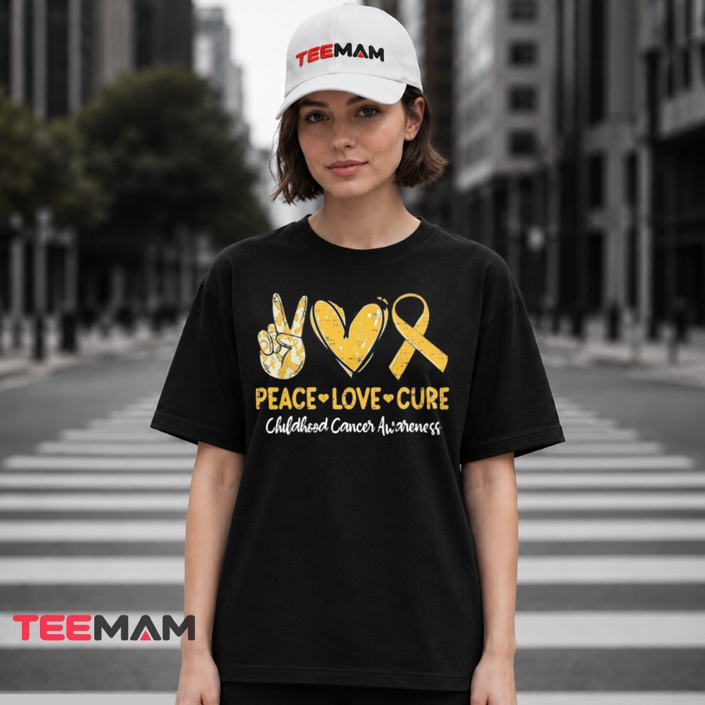 Peace Love Cure Gold Ribbon Childhood T-Shirt