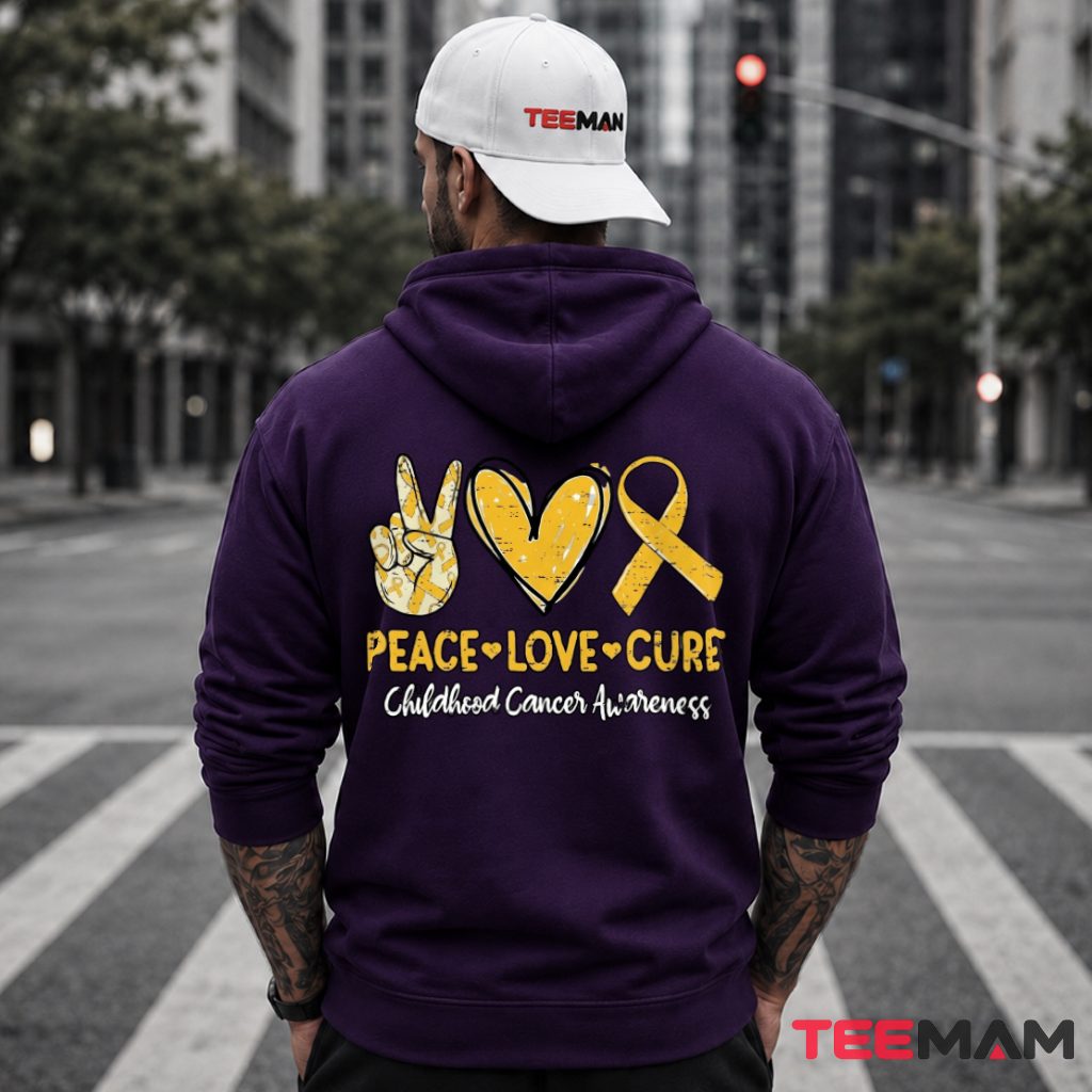 Peace Love Cure Gold Ribbon Childhood Hoodie Peace Love Cure Gold Ribbon Childhood Hoodie