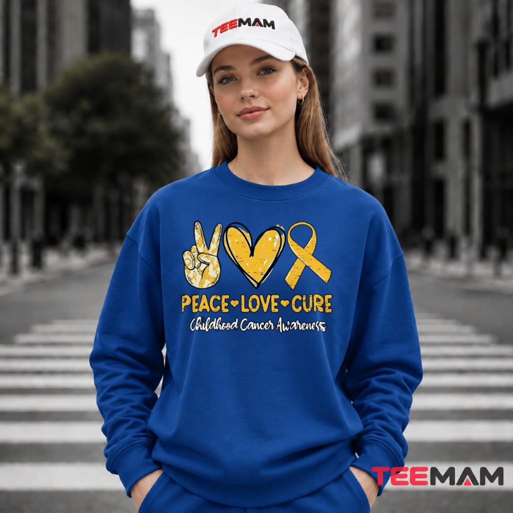Peace Love Cure Gold Ribbon Childhood Long Sleeve Peace Love Cure Gold Ribbon Childhood Long Sleeve