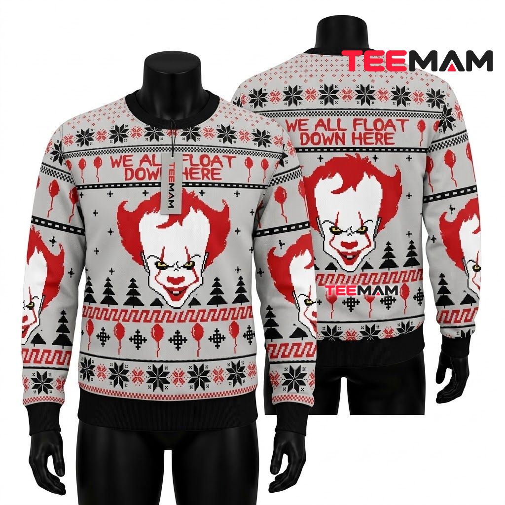 Pennywise Ugly Halloween Sweater We All Float Balloon Front