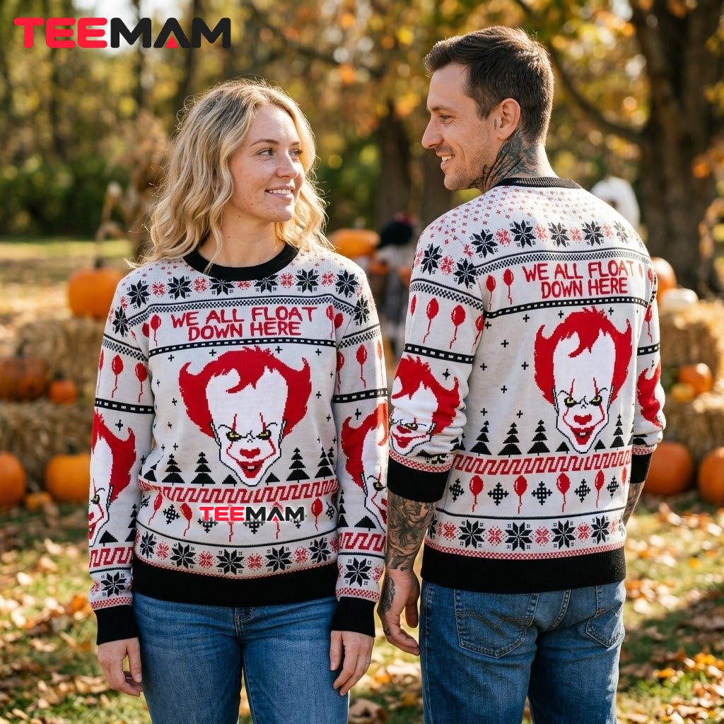 Pennywise Ugly Halloween Sweater We All Float Balloon Back Pennywise Ugly Halloween Sweater We All Float Balloon Back