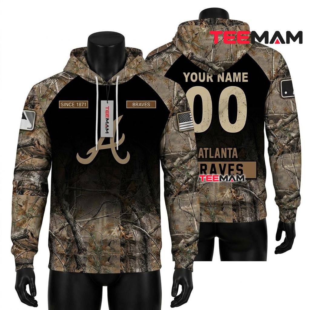 Personalized Atlanta Braves 3D Hoodie Since 1871 Realtree Camouflage Front