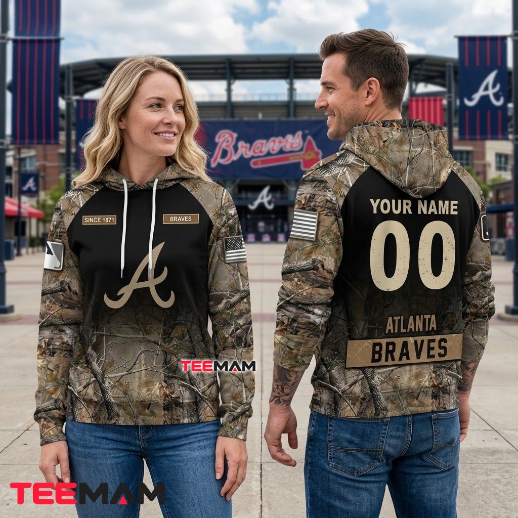 Personalized Atlanta Braves 3D Hoodie Since 1871 Realtree Camouflage Back Personalized Atlanta Braves 3D Hoodie Since 1871 Realtree Camouflage Back