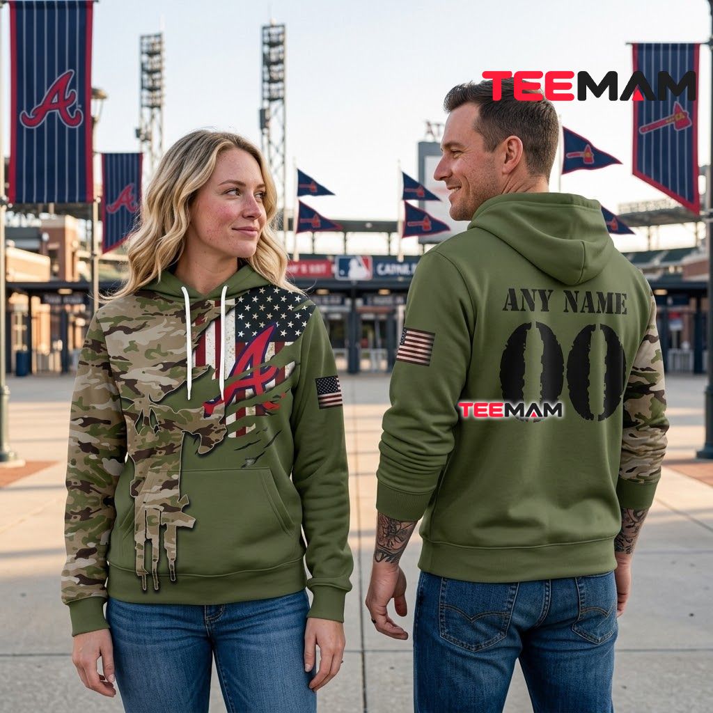 Personalized Atlanta Braves 3D Hoodie Skull Camouflage American Flag Back Personalized Atlanta Braves 3D Hoodie Skull Camouflage American Flag Back