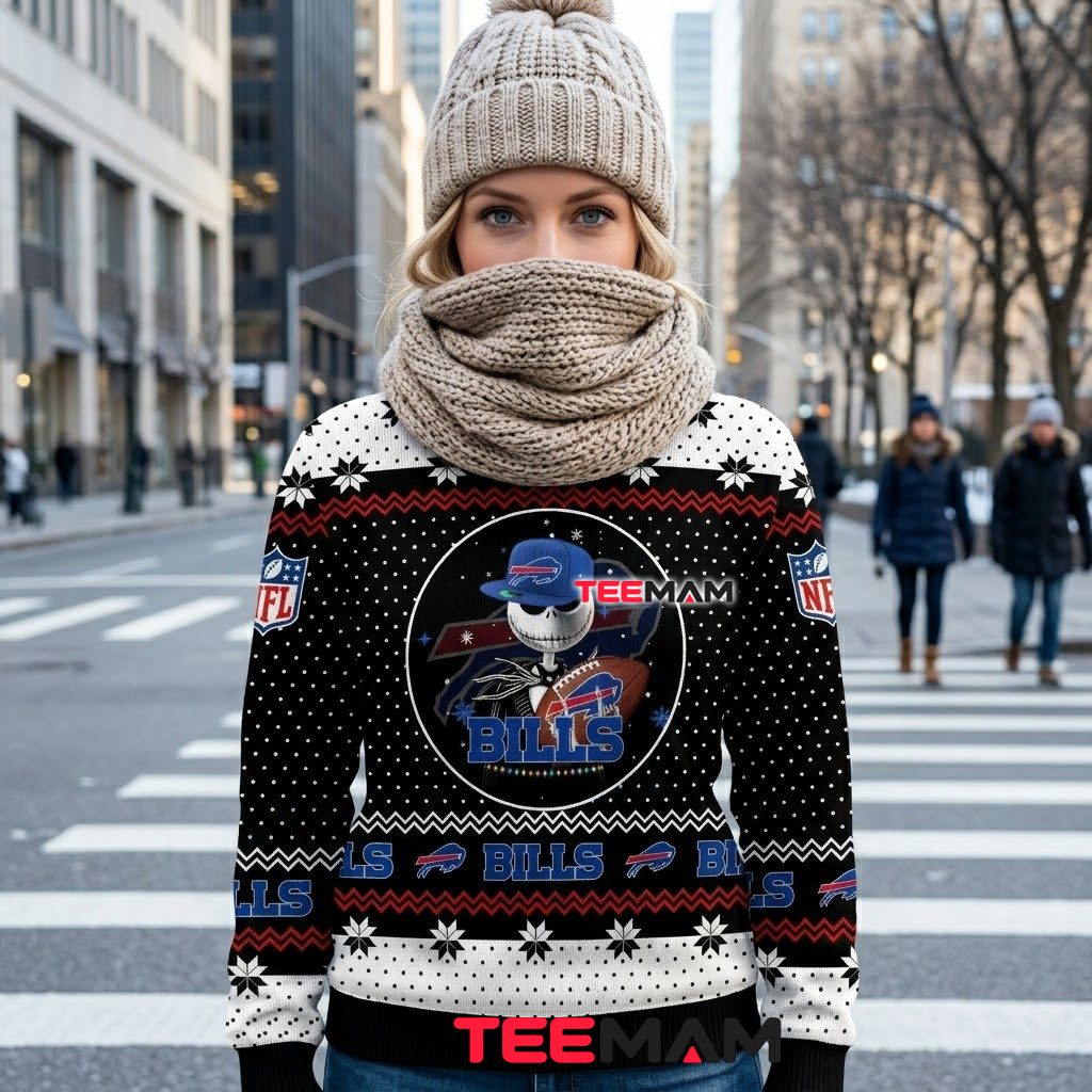 Personalized Buffalo Bills Ugly Christmas Sweater Jack Skellington Back Personalized Buffalo Bills Ugly Christmas Sweater Jack Skellington Back