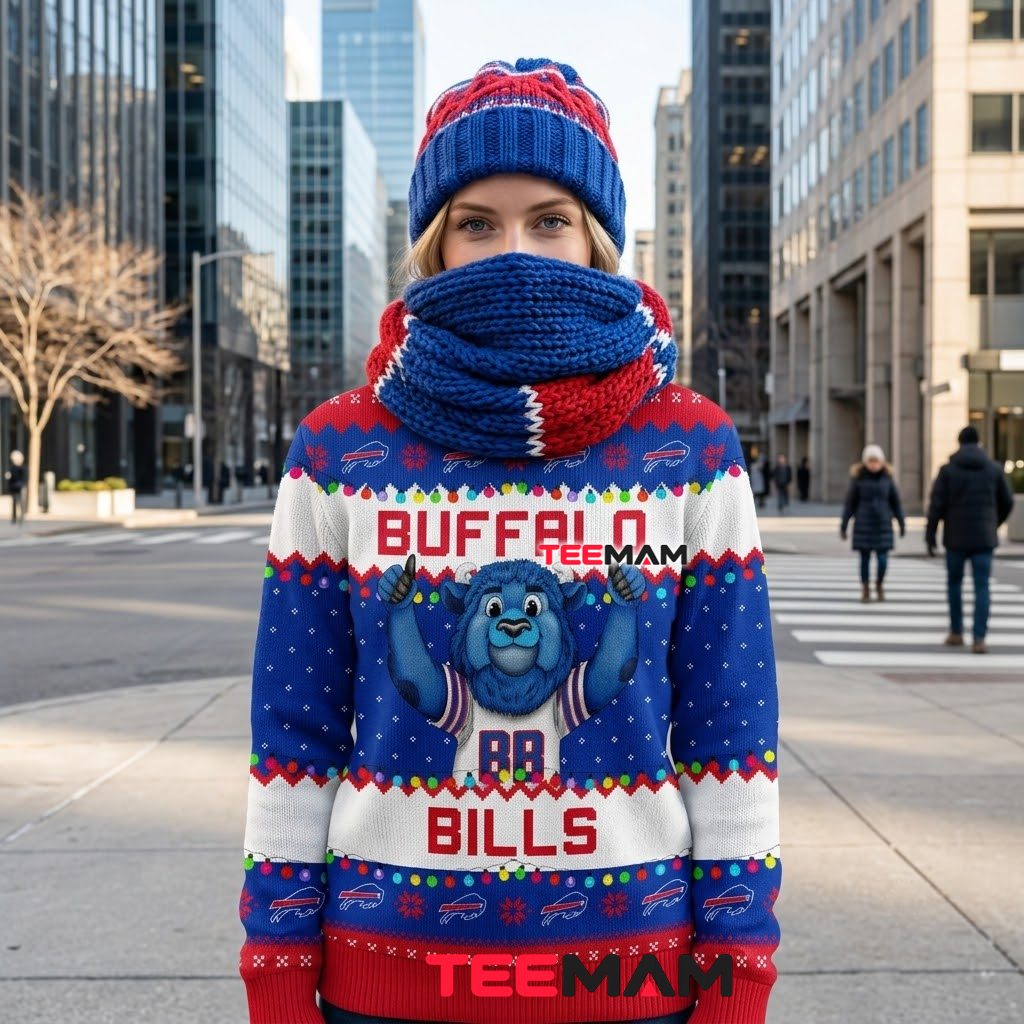 Personalized Buffalo Bills Ugly Christmas Sweater Mascot Est Back Personalized Buffalo Bills Ugly Christmas Sweater Mascot Est Back